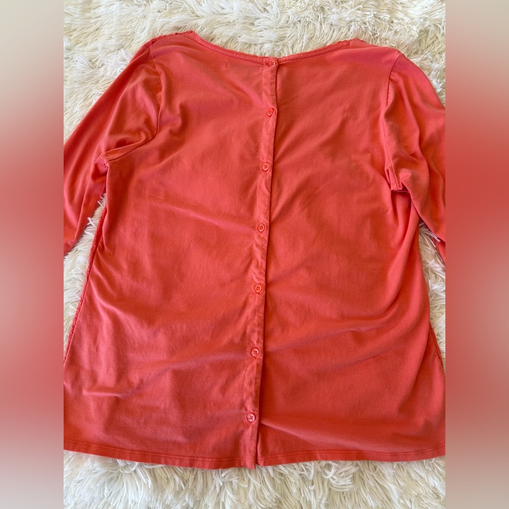 Coldwater Creek | Coral Eyelet 3/4 Length Sleeve Top - Picture 6 of 9